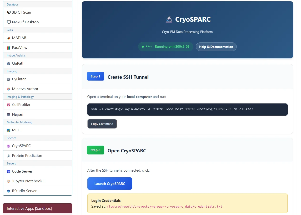Running NVwulf CryoSPARC Open OnDemand session