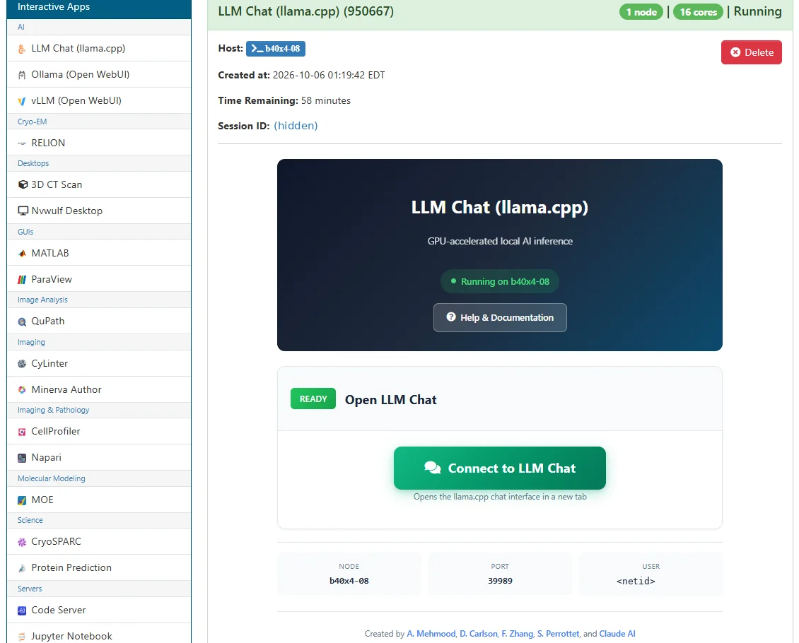Running NVwulf LLM Chat (llama.cpp) Open OnDemand session
