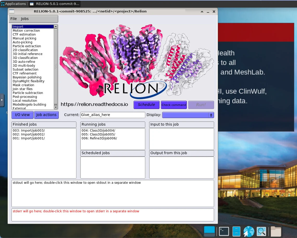NVwulf RELION graphical interface running through Open OnDemand