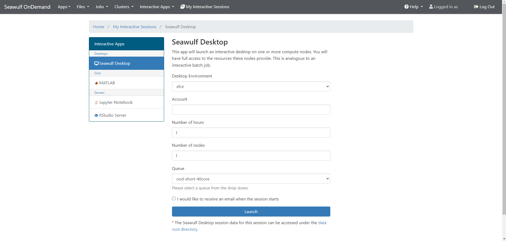SeaWulf Desktop settings configuration page