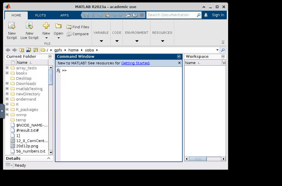 Main MATLAB workspace after launching in the browser