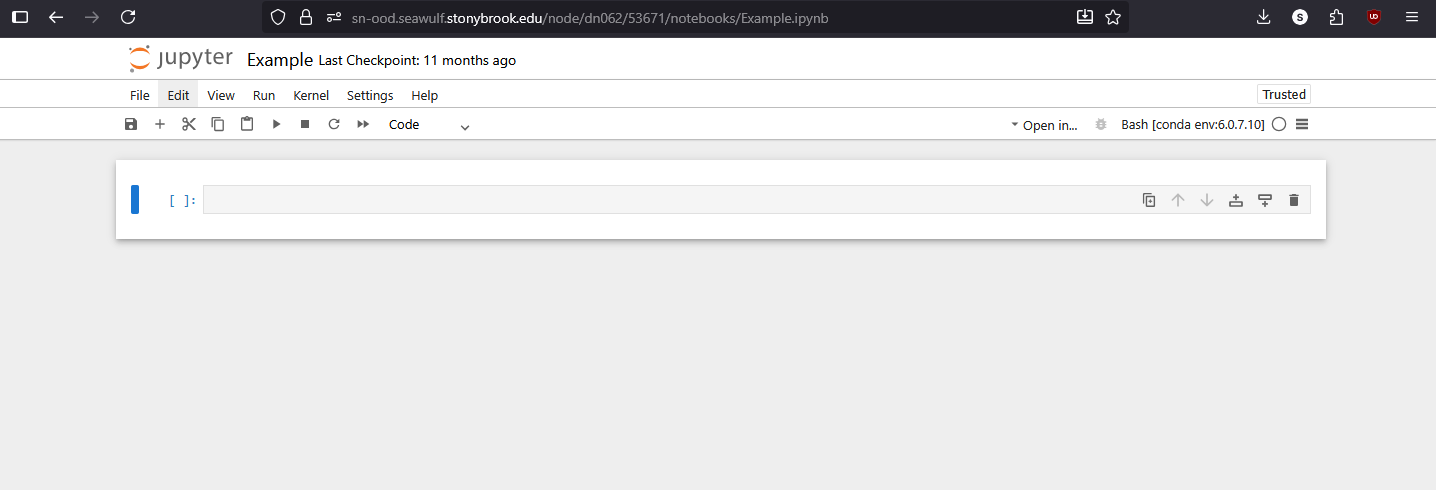 Jupyter Notebook interface in the browser showing the standard notebook environment