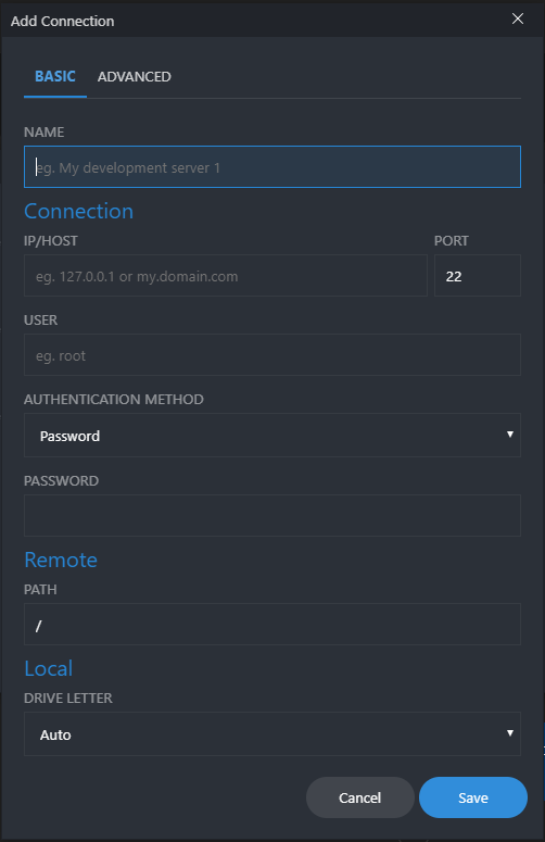 Placeholder for SSHFS-Win Manager add connection screenshot