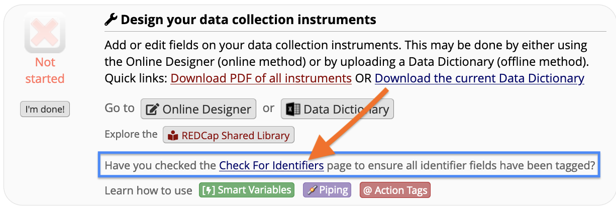 screenshot showing Check for identifiers link