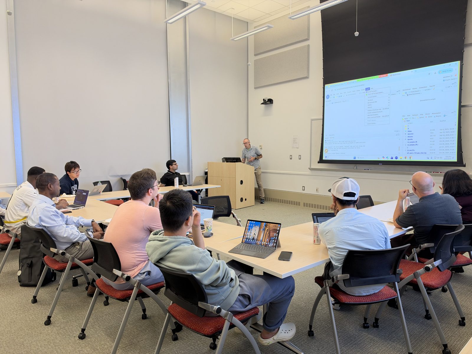 David Carlson presenting RStudio Server running in the browser on SeaWulf to the room