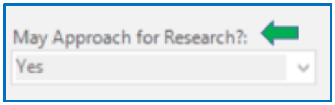The EMR field "May Approach for Research?" set to Yes.