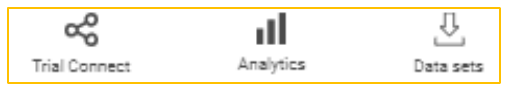 The three feature icons: Trial Connect, Analytics and Data sets.